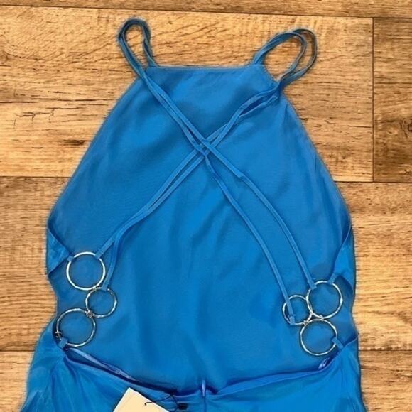 ZARA Blue Halter Mini Dress NWT | Blogger Fave Satin Ring Detail - Picture 15 of 16